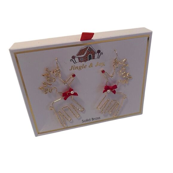 Jingle & Joy Solid Brass Reindeer Earrings. - Picture 2 of 6